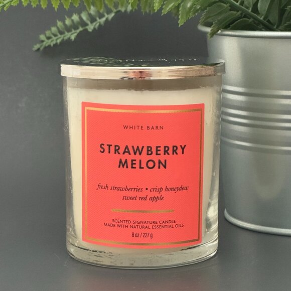 BBW Strawberry Melon White Barn Bath & Body Works Single Wick Candle - Picture 1 of 10
